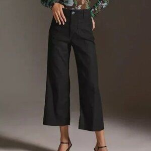 Anthropologie Maeve The Colette Cropped Linen Wide-Leg Pants Black